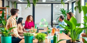 Întâlnire de afaceri cu accent pe reciclare și sustenabilitate.