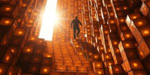 Om de afaceri construind o scară spre cer